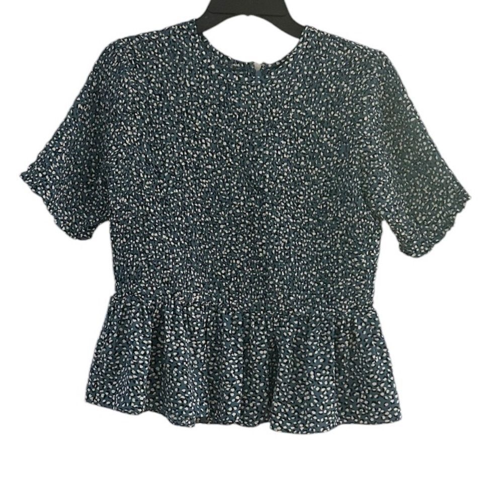 Women's Black Speckled Peplum Short-Sleeve Top